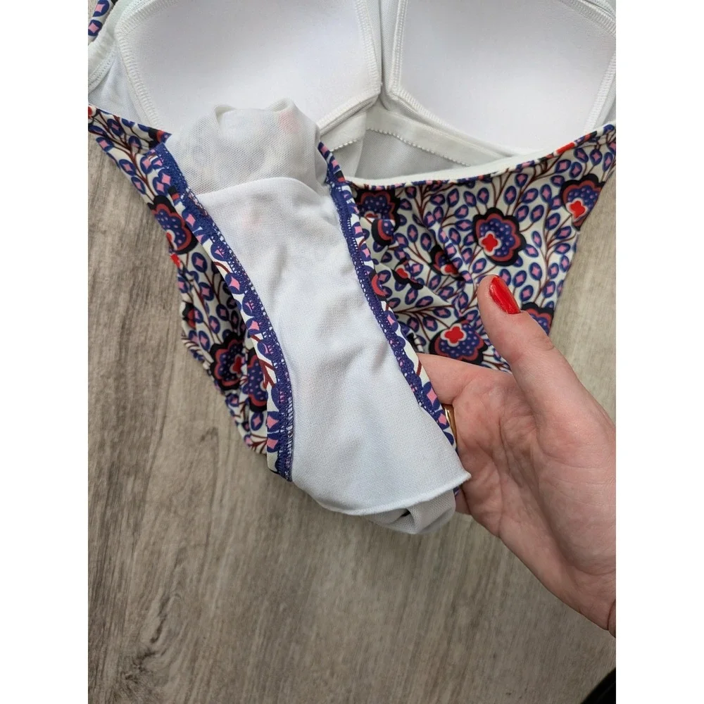 Boden Crete Floral Paisley Halter One Piece Swimsuit Blue Red Size US 4